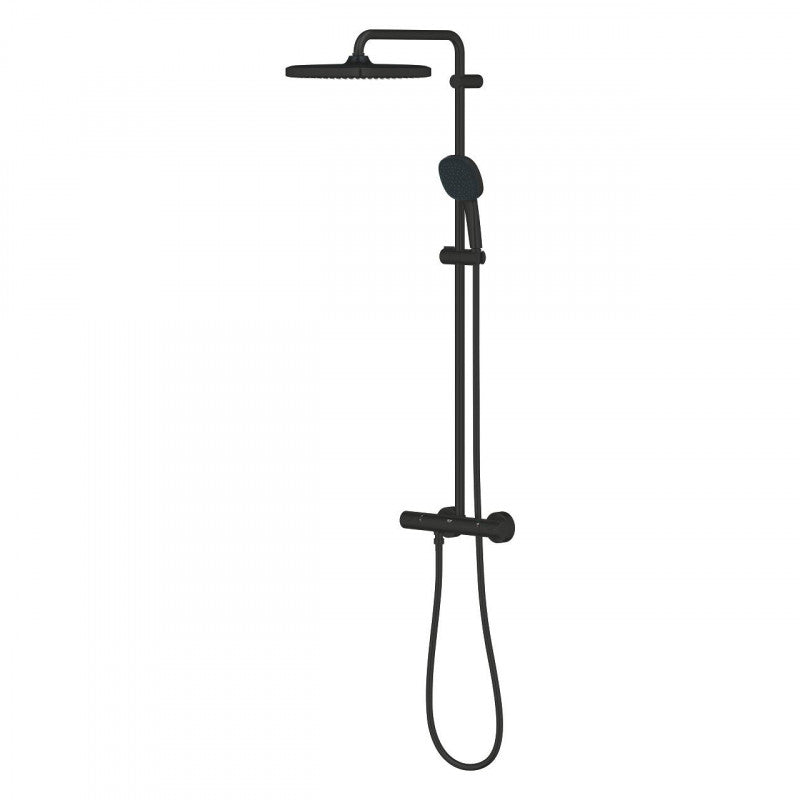 Душ система Grohe Tempesta Cube 250 Matt Black - матов черен термостатичен душ комплект за баня, Rain глава 250 мм, KERANOVA