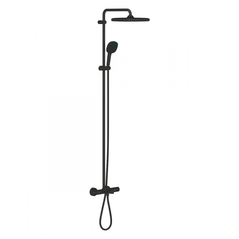 Душ система с чучур Grohe Tempesta Cube 250 Matt Black - матово черен термостатичен комплект за баня, KERANOVA