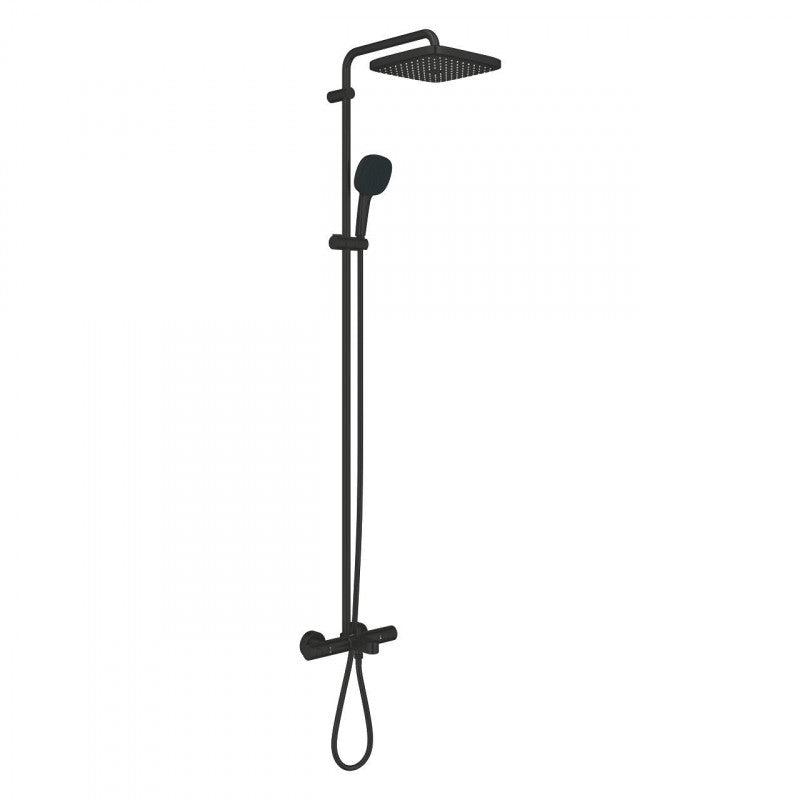 Душ система с чучур Grohe Tempesta Cube 250 Matt Black за баня, матово черно, термостатичен, душ глава 250 мм, KERANOVA онлайн магазин