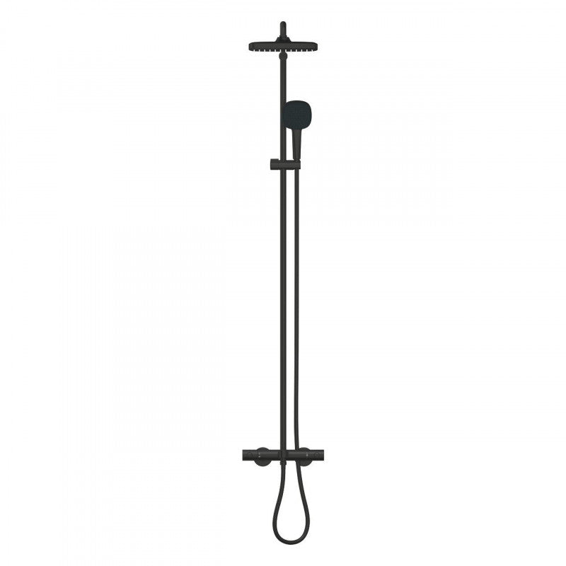 Душ система с чучур Grohe Tempesta Cube 250 Matt Black - матово черна душ система за баня, термостатичен душ, Rain дюза, KERANOVA