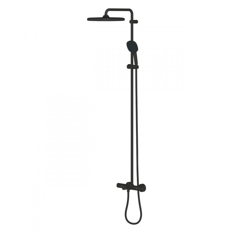 Душ система с чучур Grohe Tempesta Cube 250 Matt Black - матово черен термостатичен комплект за баня, KERANOVA