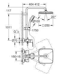 Душ колона за баня Grohe Tempesta 250 – технически чертеж и размери за монтаж в онлайн магазин KERANOVA