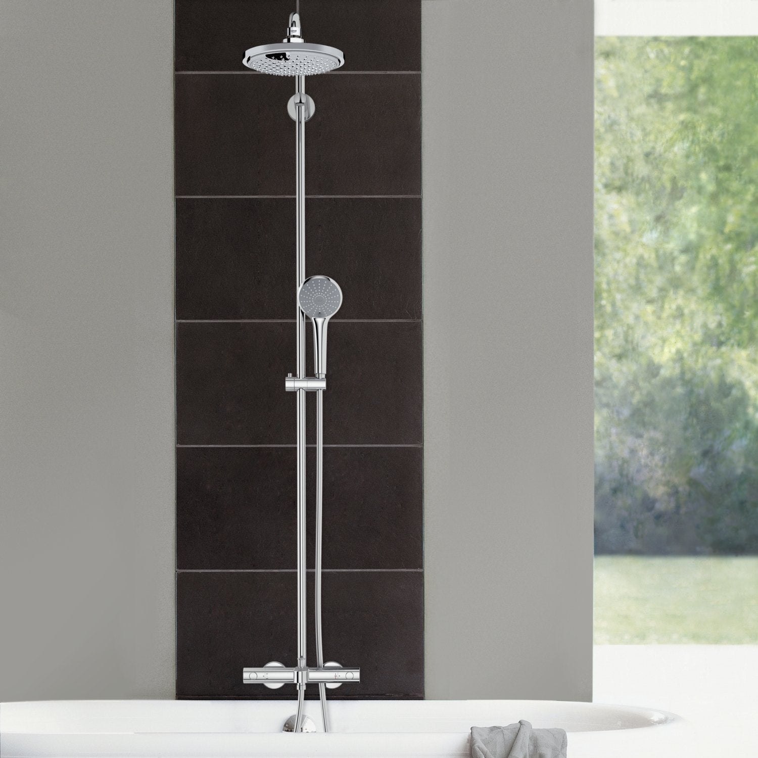 ДУШ СИСТЕМА EUPHORIA SYSTEM 180 ЗА ВАНА - хромирана душ система с термостат, въртящо рамо 450 мм, ръчен душ и чучур за вана - KERANOVA