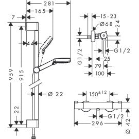 Hansgrohe Crometta Душ комплект със смесител Ecostat 1001 CL 27813400 – технически чертеж и размери, онлайн магазин за обзавеждане KERANOVA