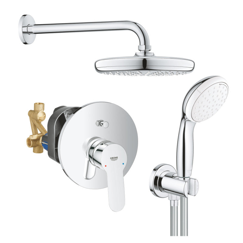 Вграден комплект Grohe BauEdge Tempesta 210 хром, душ глава Tempesta 210 мм, ръчен душ Tempesta 110 и вграден смесител - KERANOVA