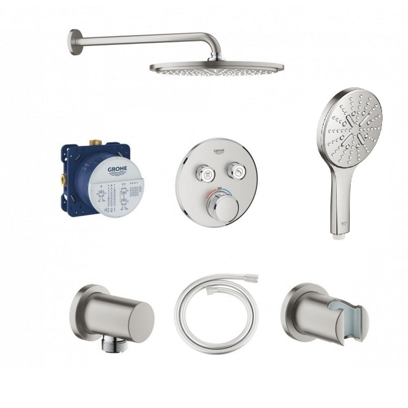 Вграден комплект Grohe Grohtherm SmartControl - supersteel вграден душ комплект за баня от KERANOVA, термостат, ръчен душ и слушалка