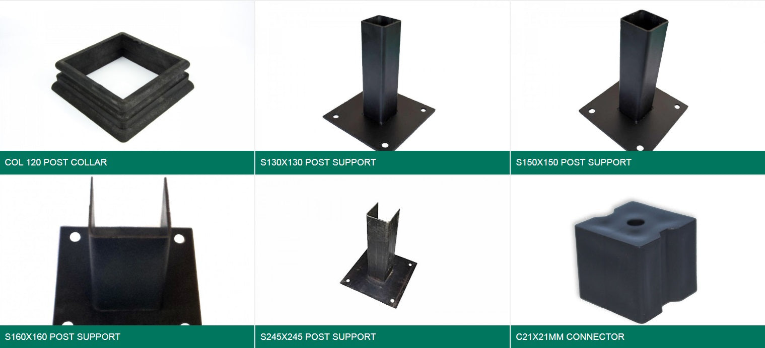WPC елементи за огради, парапети, беседки и перголи - комплект метални стойки, колела и конектори за монтаж (онлайн магазин KERANOVA)