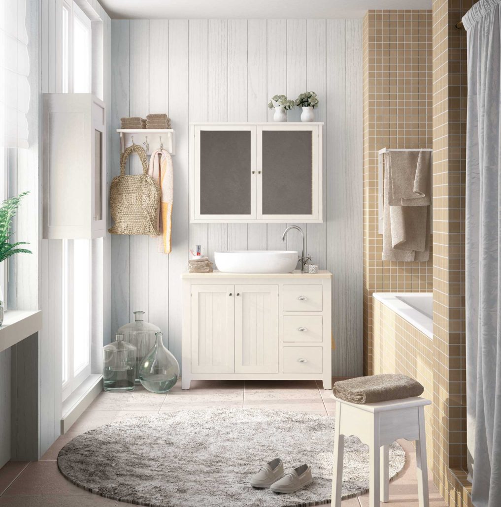 Ретро колекция Colonial - Avila Dos бяла ретро баня в испански стил от KERANOVA, шкаф с мивка, огледало и декор