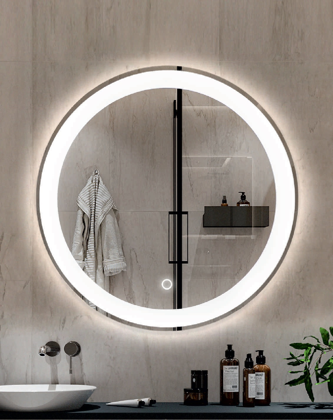 Огледало с осветление Ф60 см. кръгло LED огледало за баня с touch screen, онлайн магазин за обзавеждане KERANOVA