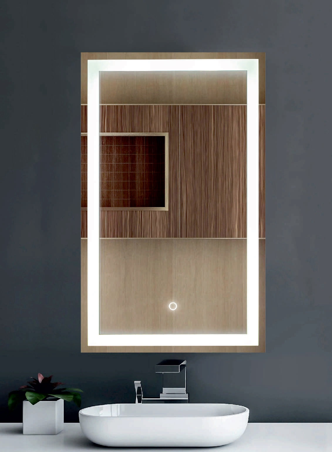 Огледало с осветление 50х80 см. вертикално LED огледало за баня с touch управление - онлайн магазин за обзавеждане за бани KERANOVA