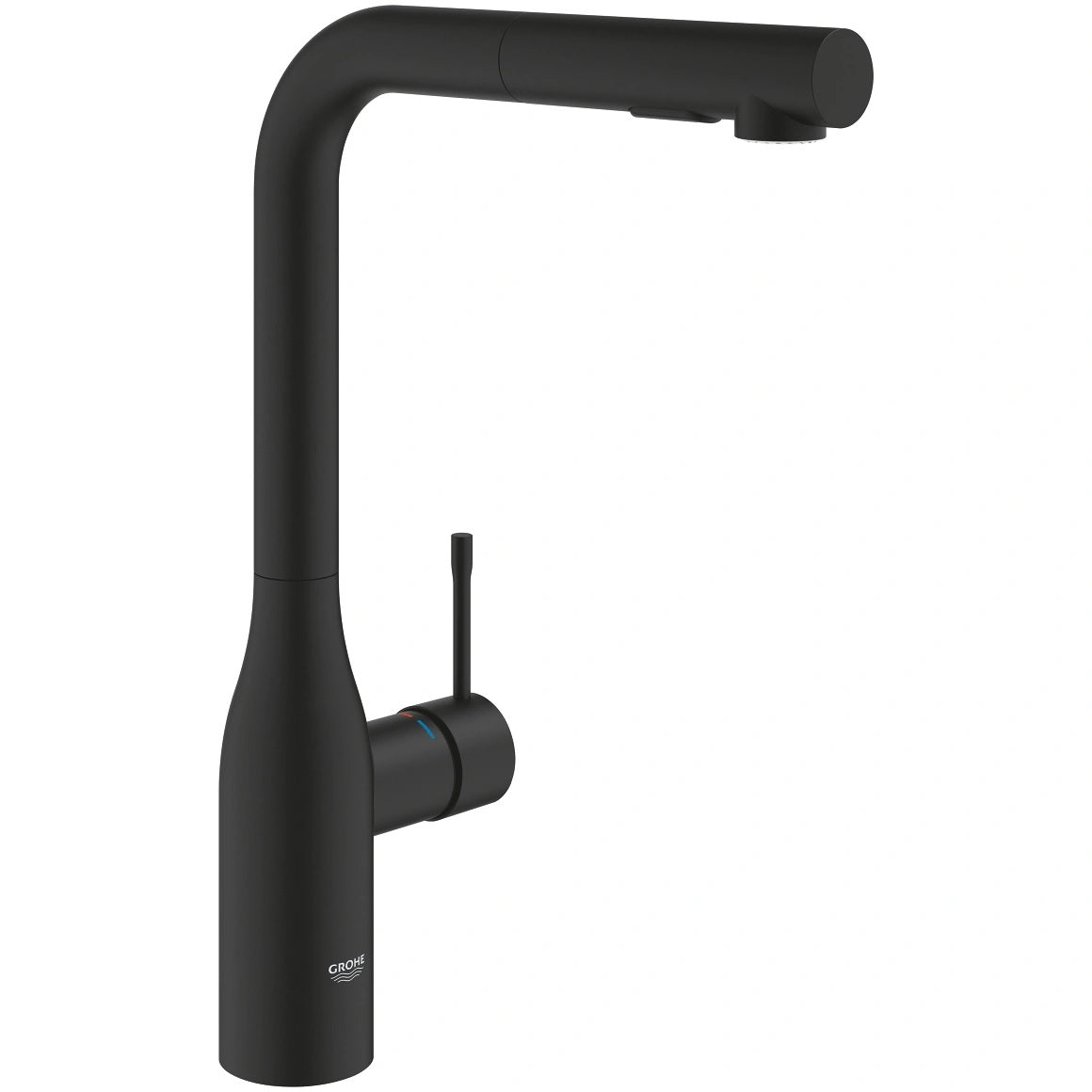 Кухненски смесител Grohe Essence Phantom Black - изтеглящ в матово черно, висок чучур, издърпващ се душ, за онлайн магазин KERANOVA