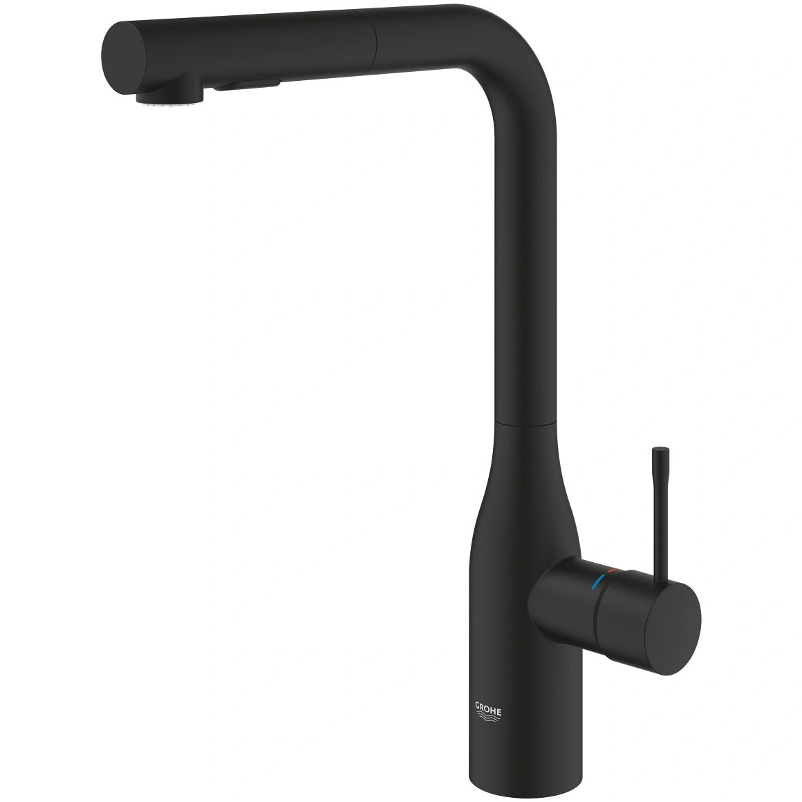 Кухненски смесител Grohe Essence Phantom Black - изтеглящ, матово черно, висок чучур, монтаж 1 дупка, KERANOVA онлайн магазин