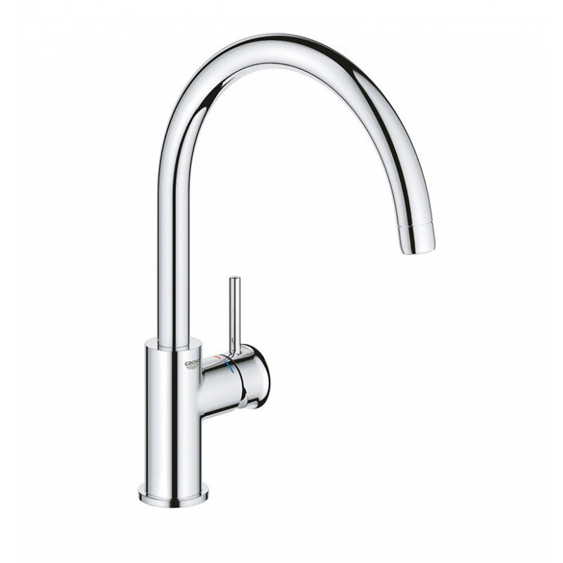 Кухненски смесител BauClassic Grohe – хромиран еднодупков смесител с въртящ се чучур 360° за онлайн магазин KERANOVA