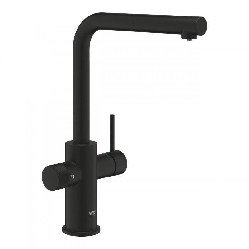 Кухненски смесител Grohe Blue Minta Phantom Black - матово черен смесител с филтрирана вода, издърпващ се чучур, онлайн магазин KERANOVA