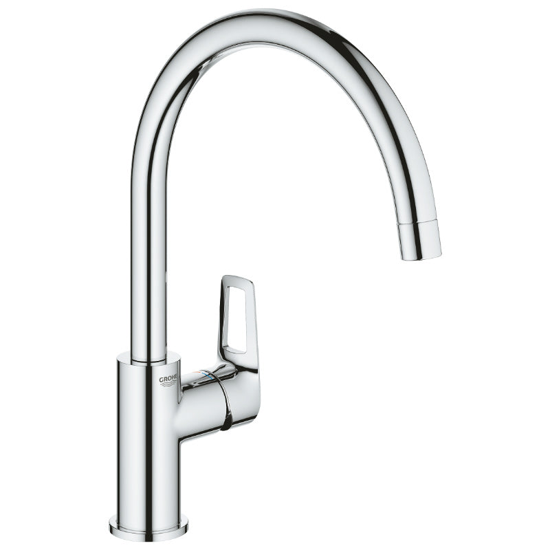 Кухненски смесител Bau Loop хром, едноръкохватков с висок извивен чучур, GROHE SilkMove® и StarLight® за онлайн магазин KERANOVA