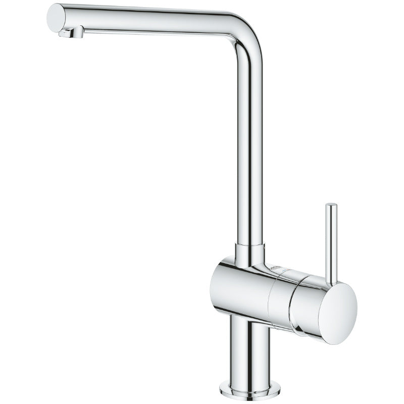 Кухненски смесител Grohe Minta с висок L-чучур, хром GROHE StarLight, SilkMove 46мм, въртящ се 0°/150°/360° – KERANOVA онлайн магазин