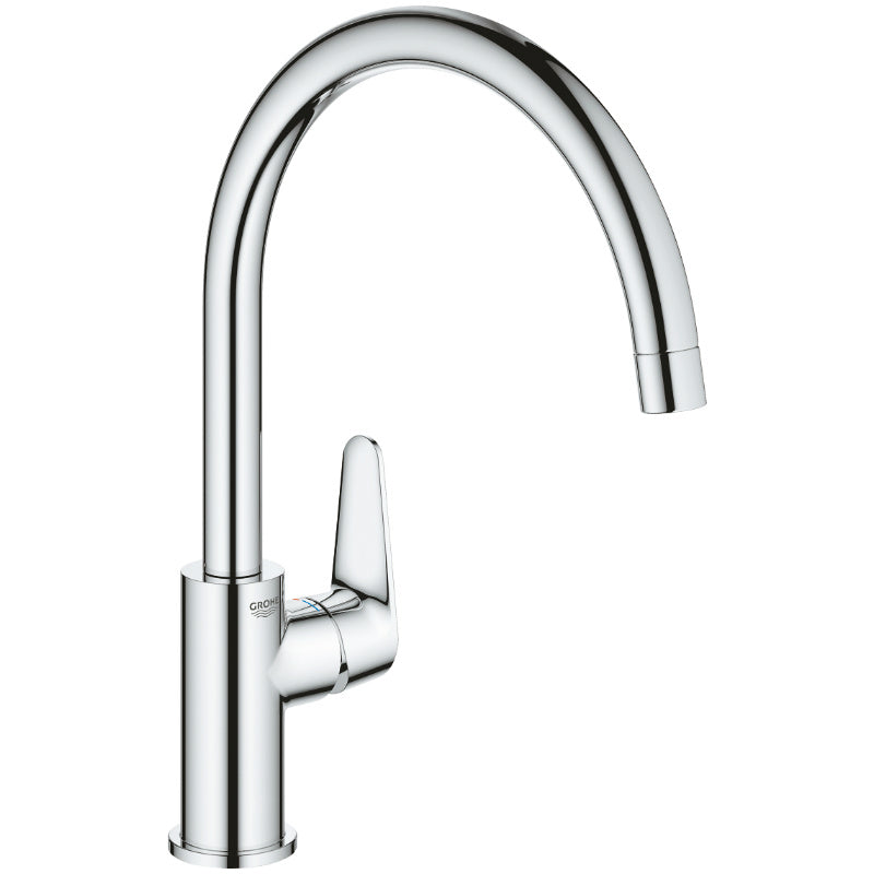 Кухненски смесител Bau Curve хром, едноръкохватков GROHE SilkMove, аератор, бърз монтаж — KERANOVA онлайн магазин