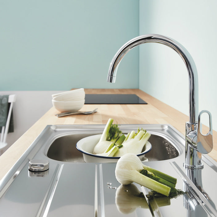 Кухненски смесител Bau Flow - хром, едноръкохватков смесител с висок чучур за кухня, онлайн магазин KERANOVA