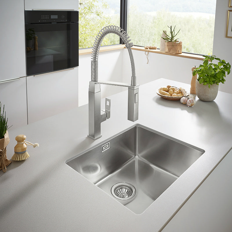 Кухненска мивка K700 Grohe под плот 500x400x195мм неръждаема стомана, изолация против шум, автоматичен сифон - KERANOVA онлайн магазин