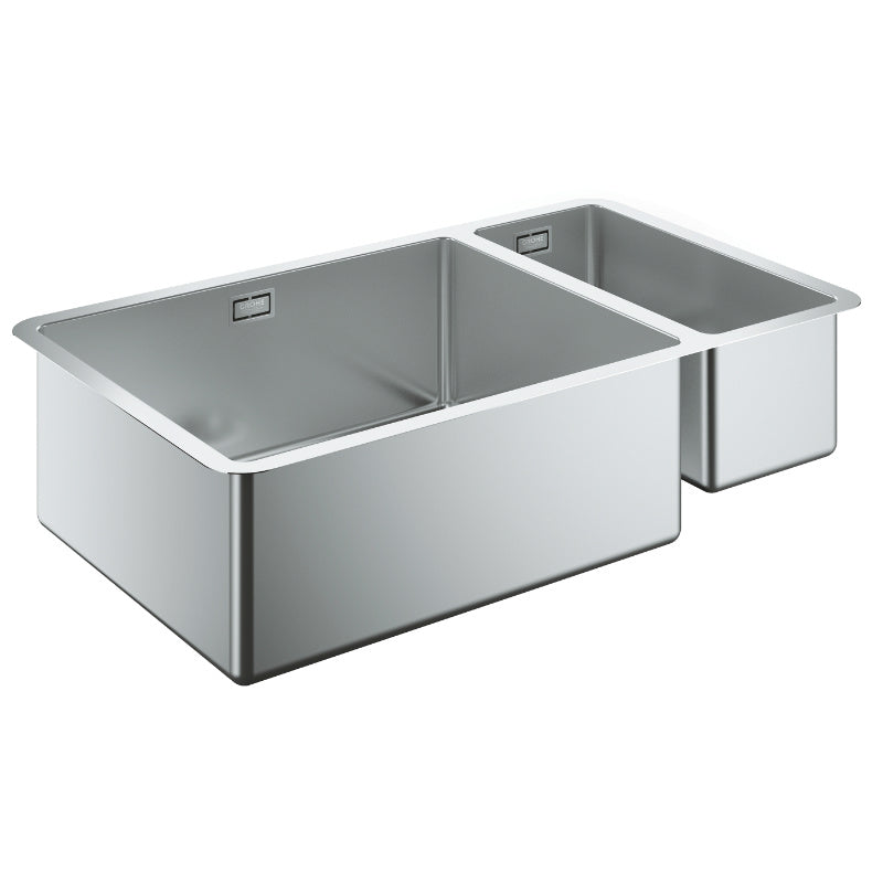 Alt Tag: Кухненска мивка K700 Grohe – двойна неръждаема мивка 710x400x195мм под плот, шумоизолация, автоматичен сифон | KERANOVA