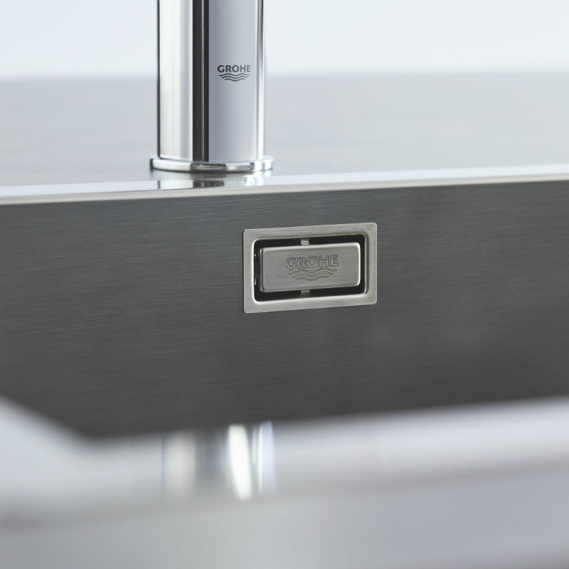 Кухненска мивка K700 Grohe с дистанционен автоматичен сифон, неръждаема стомана, монтаж над плот - KERANOVA