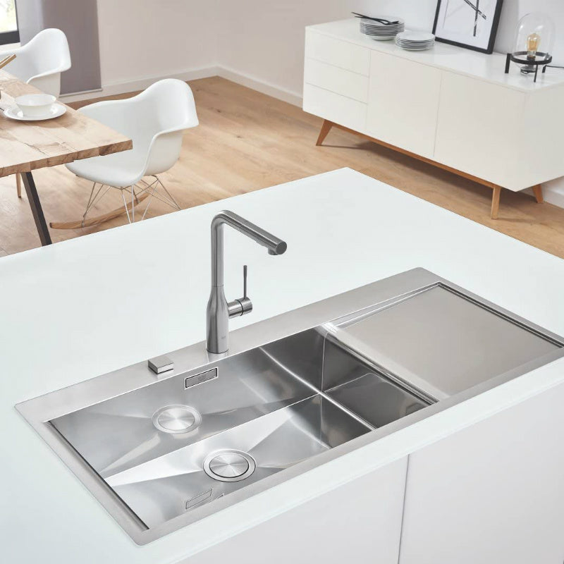 Кухненска мивка K1000 Grohe от неръждаема стомана INOX с отцедник вдясно за вграждане в плот – онлайн магазин KERANOVA
