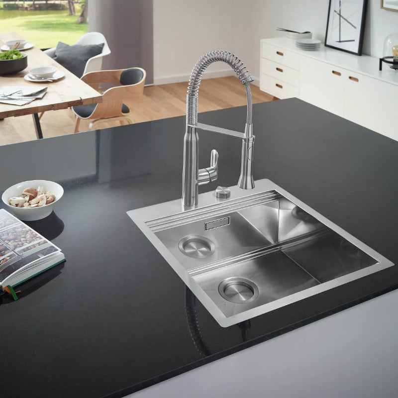 Кухненска мивка K800 Grohe от неръждаема стомана INOX, вградена мивка 518x510 мм за онлайн магазин за обзавеждане за бани KERANOVA