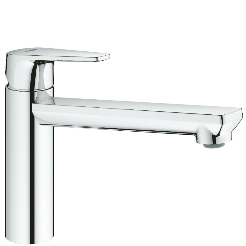 Кухненски смесител Bau Edge хром, въртящ чучур 140°, GROHE StarLight, бърз монтаж - KERANOVA