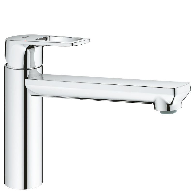 Кухненски смесител Bau Loop хром, въртящ тръбен чучур 140°, GROHE StarLight, керамичен 35мм, без олово, KERANOVA