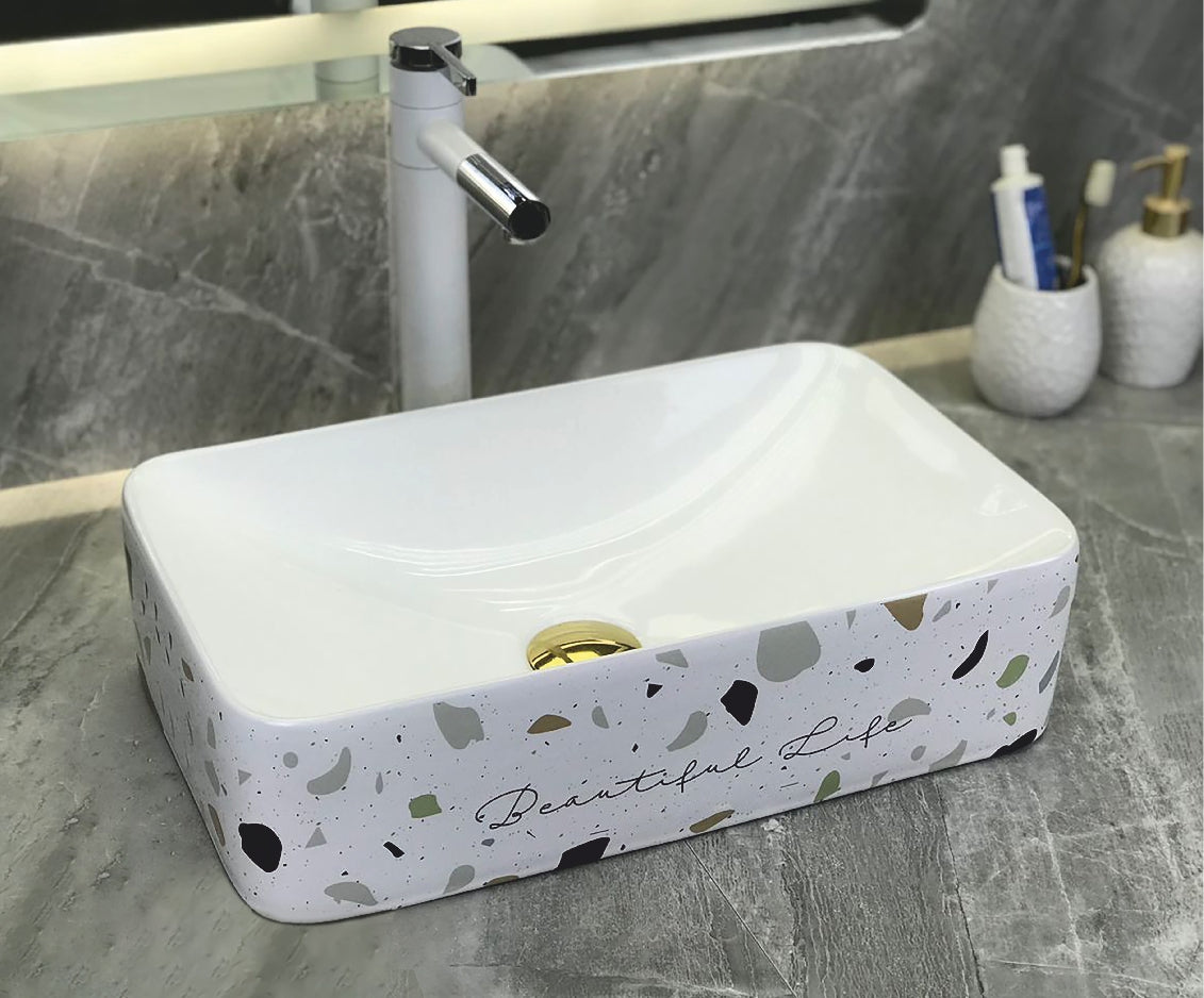 Купа SA-3175 49,5х29,5 см. порцеланова мивка за баня с абстрактна декорация, онлайн магазин за обзавеждане KERANOVA