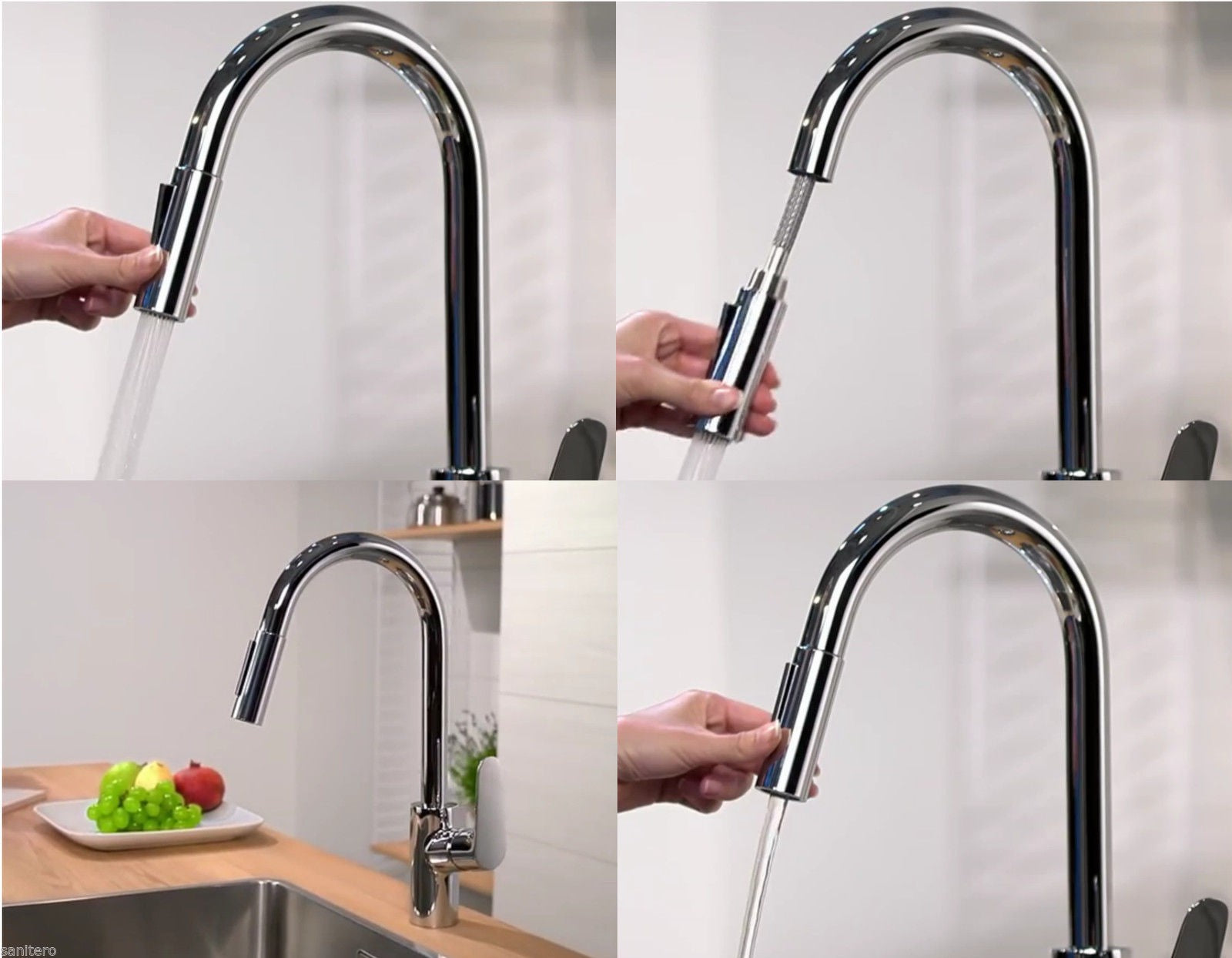 Hansgrohe Focus Смесител за кухня 31815000 хром с изтеглящ се душ, 150° въртене, два вида струя – онлайн магазин KERANOVA