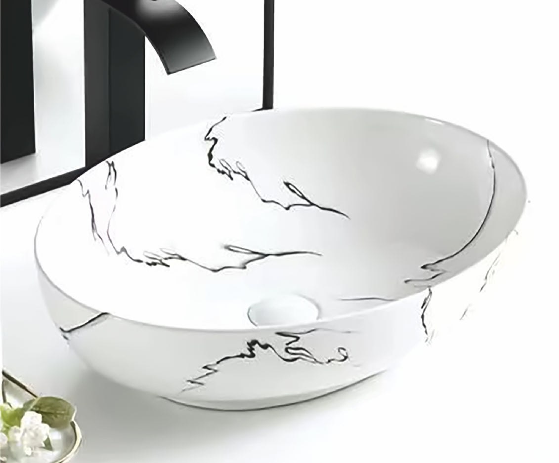 Купа SA-3193 51х39 см. порцеланова мивка за баня без отвор, ръчно рисувани нишки, онлайн магазин KERANOVA