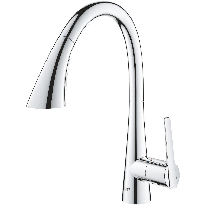 Кухненски смесител Grohe Zedra - изтеглящ хром, издърпващ чучур, 360° въртене, автоматично прибиране - KERANOVA онлайн магазин
