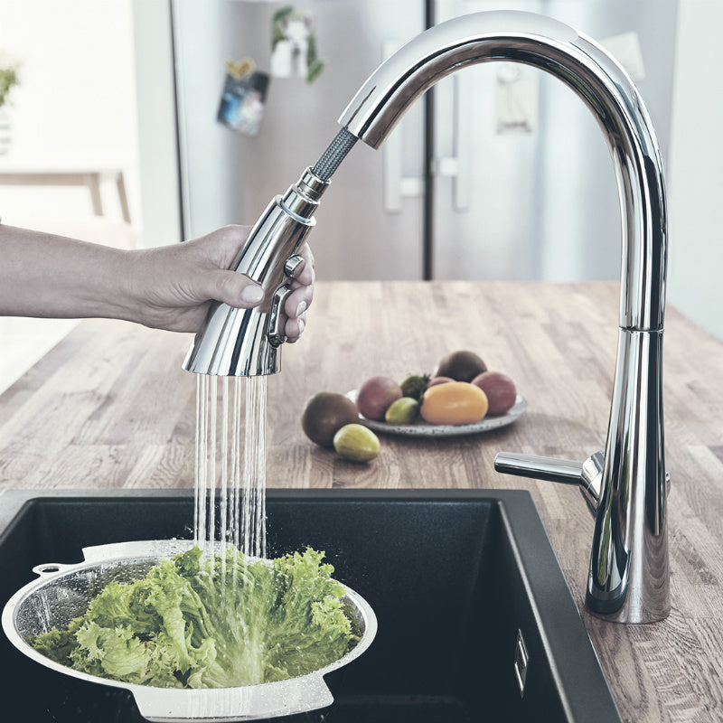 Кухненски смесител Grohe Zedra - изтеглящ с издърпващ чучур, 360° въртене и душ/аератор за кухня - KERANOVA онлайн магазин