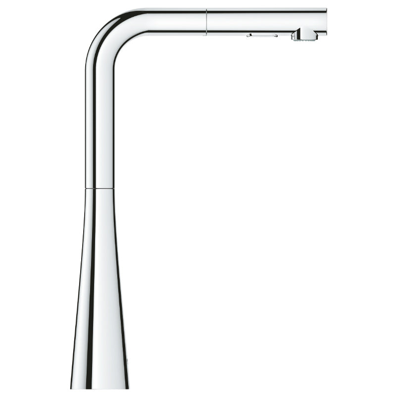 Кухненски смесител Grohe Zedra - изтеглящ хром с 360° въртене, издърпващ се чучур и превключвател душ/аератор за KERANOVA онлайн магазин