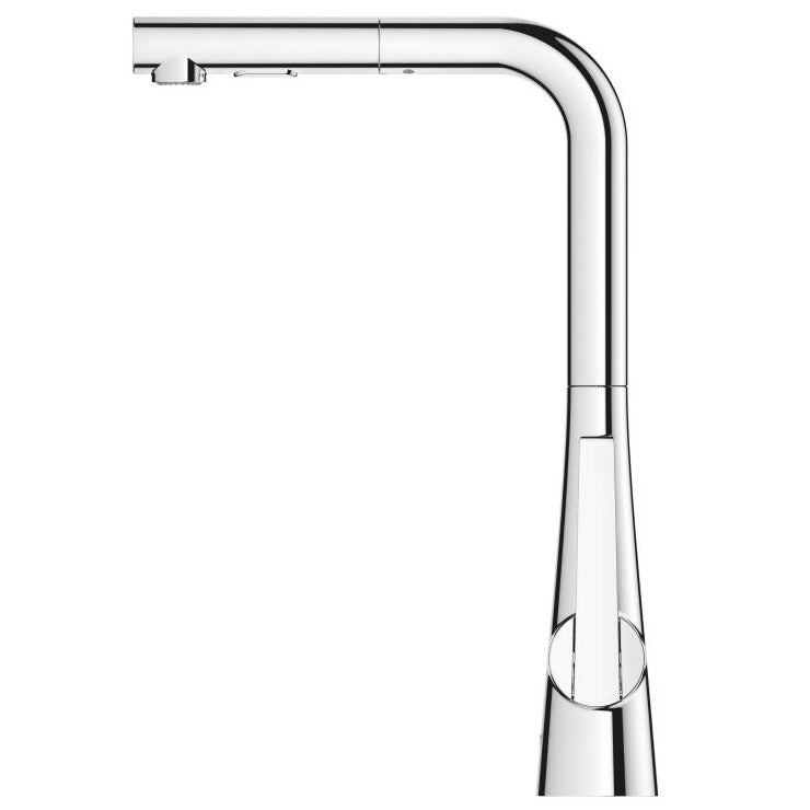 Кухненски смесител Grohe Zedra - изтеглящ, хром, издърпващ чучур 360° завъртане, две функции, за онлайн магазин KERANOVA