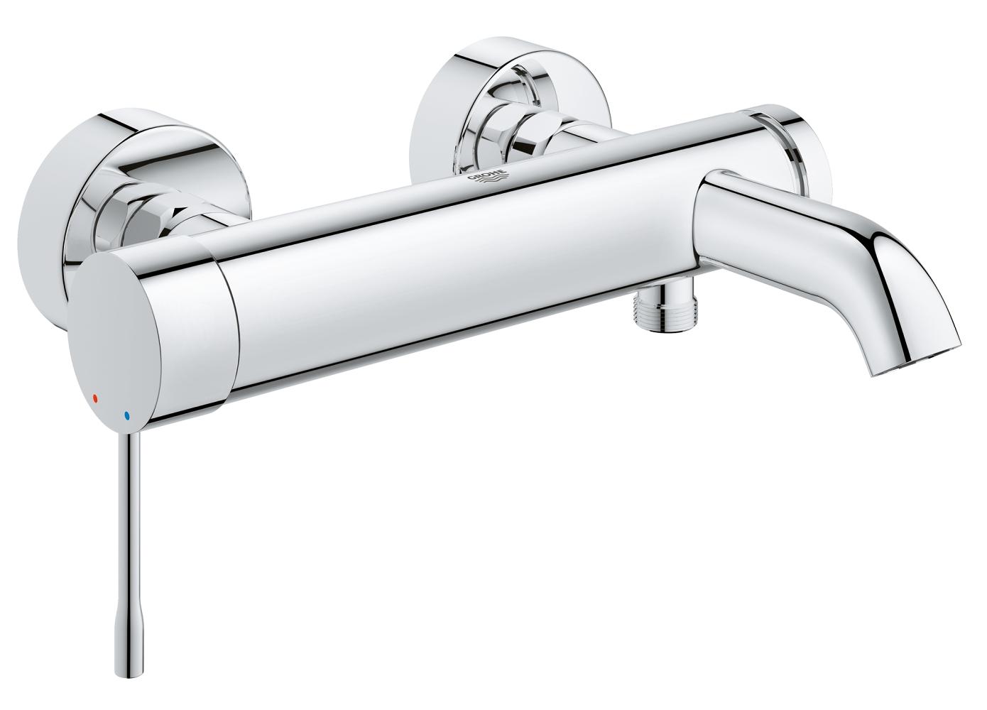 Стенен смесител за вана/душ Essence - хром, едноръкохватков смесител GROHE със 35 мм картуш, автоматичен превключвател, за баня KERANOVA