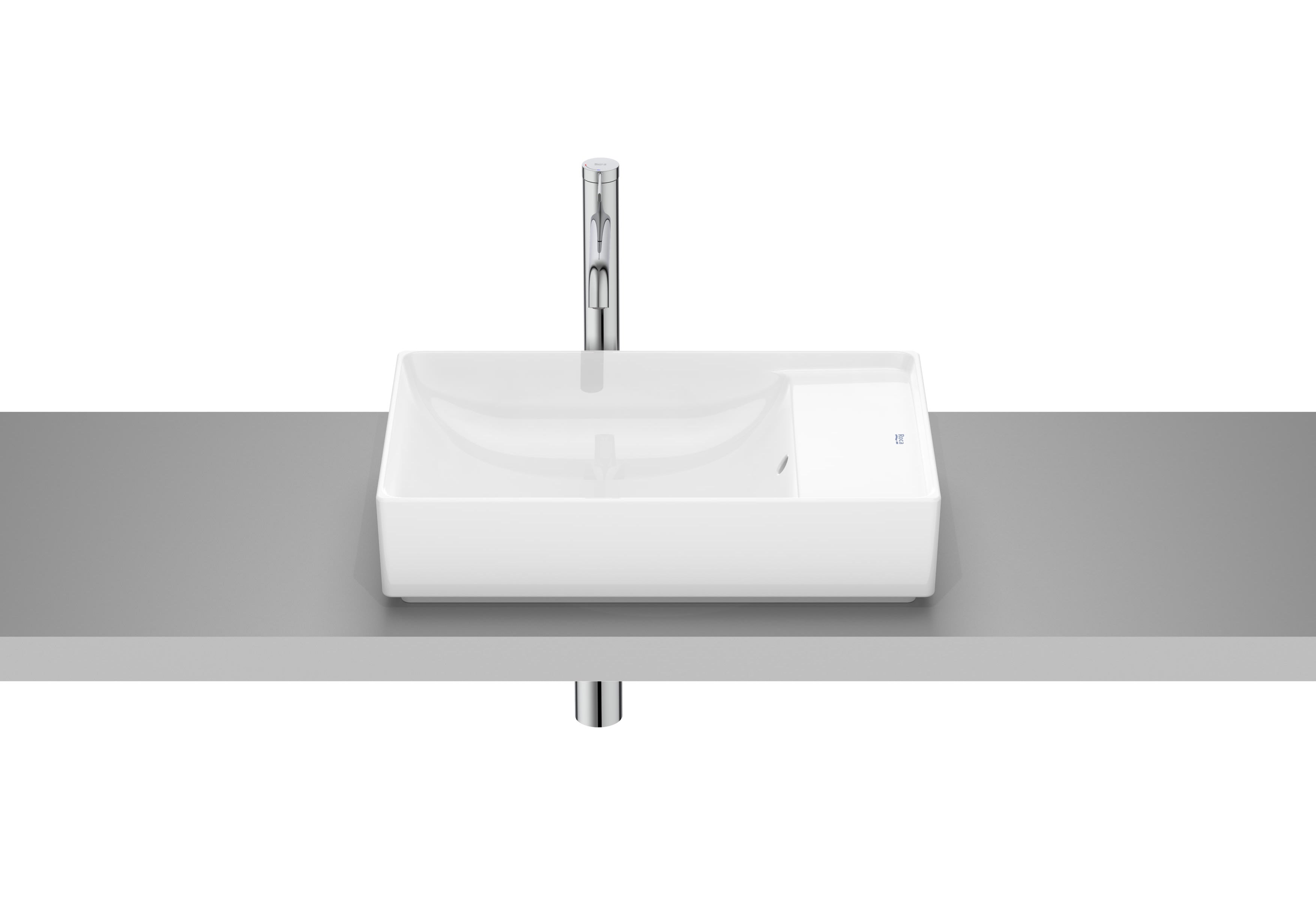 Умивалник за плот Ona 55x34.5 - Roca бял порцеланов плотен монтаж, модерна квадратна мивка за баня от KERANOVA, производство Испания