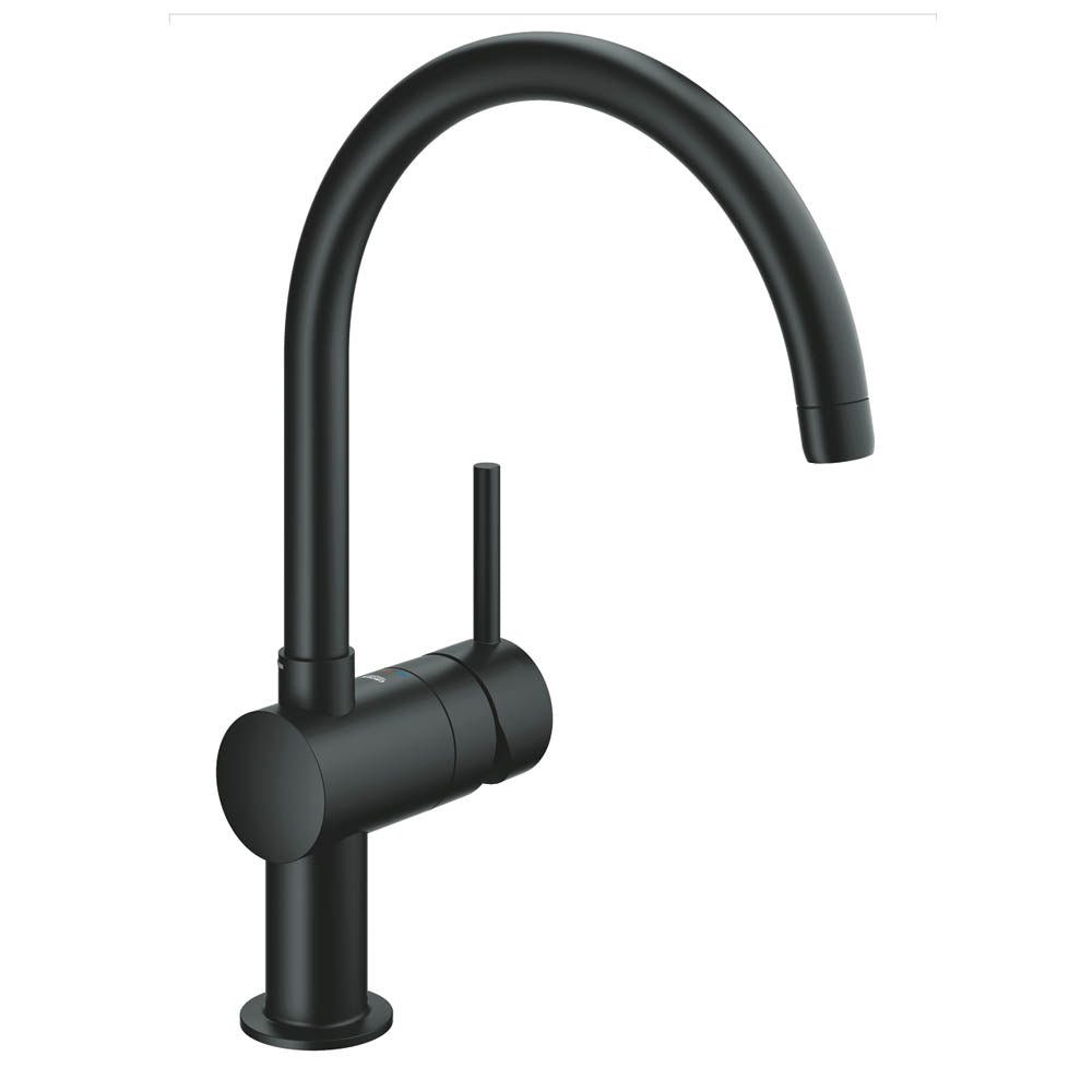 Кухненски смесител Grohe Minta Velvet Black – черен кухненски смукател с висок чучур, регулируем дебит, онлайн магазин KERANOVA