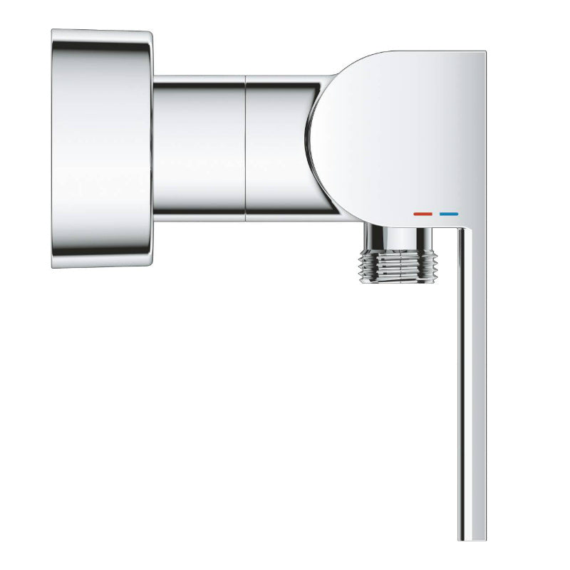Стенен смесител за душ Grohe Plus хром, еднодупков монтаж, мет. ръкохватка, 35мм керамичен механизъм, интегриран възвратен клапан — KERANOVA