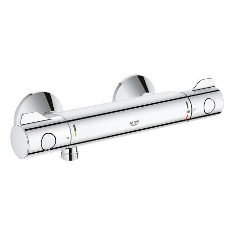 Термостатичен смесител за душ Grohtherm 800 хром, стенен монтаж, GROHE SafeStop 38°C, EcoButton – KERANOVA онлайн магазин