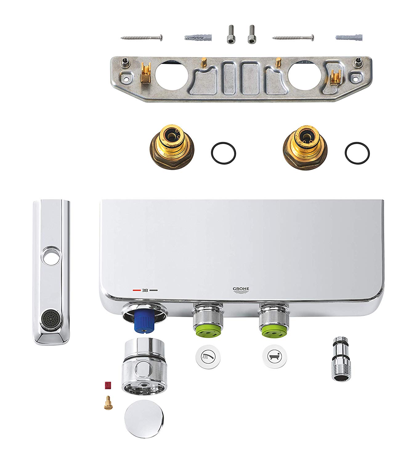 Термостатичен смесител за вана/душ Grohe Smartcontrol комплект части, хромирано тяло и аксесоари - онлайн магазин KERANOVA
