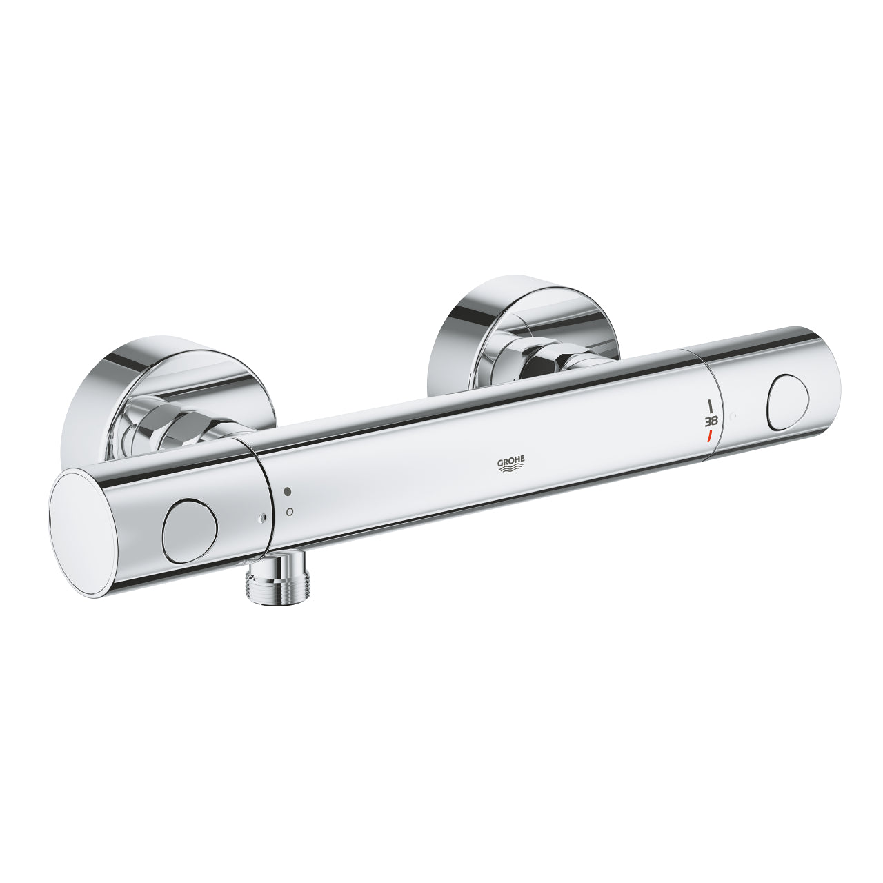 Термостатичен смесител за душ Grohtherm 800 Cosmopolitam хром, метални ръкохватки, GROHE SafeStop, EcoButton – KERANOVA