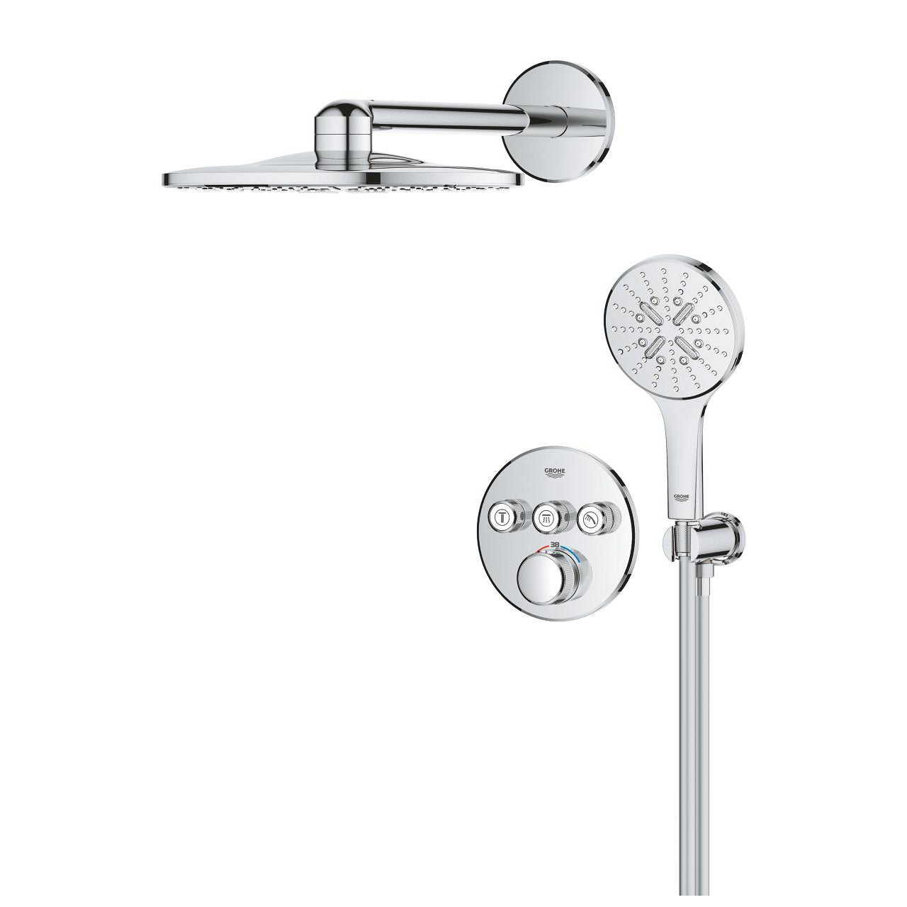 Вграден комплект Grohe SmartControl вграден душ комплект с Rainshower SmartActive 310, ръчен душ и вграден термостат - KERANOVA