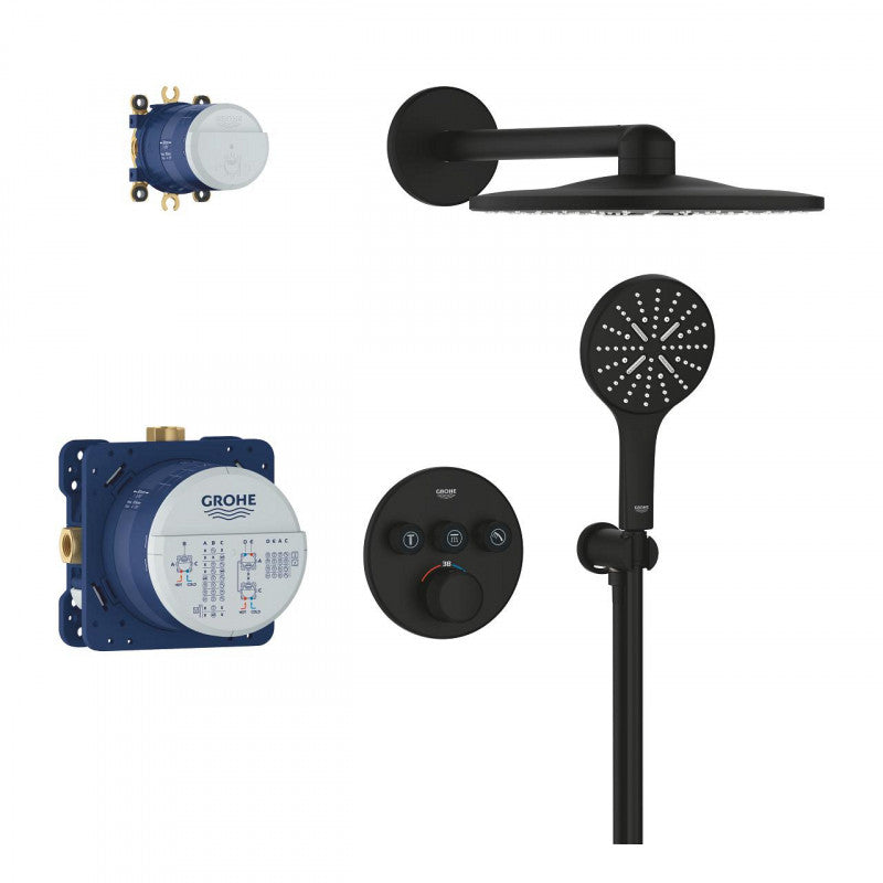 Вграден комплект Grohe GRT SmartControl THM Phantom Black комплект душ с термостат и Rapido SmartBox за баня KERANOVA