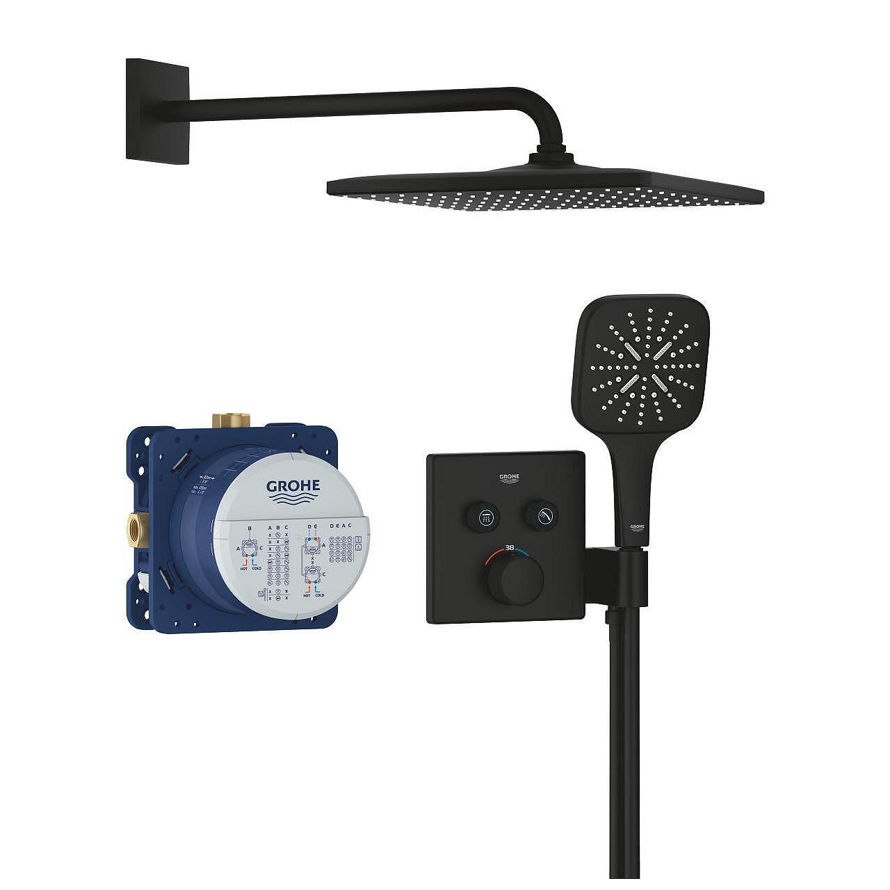 Вграден комплект Grohe GRT SmartControl THM Phantom Black - матов черен душ комплект за баня в онлайн магазин KERANOVA