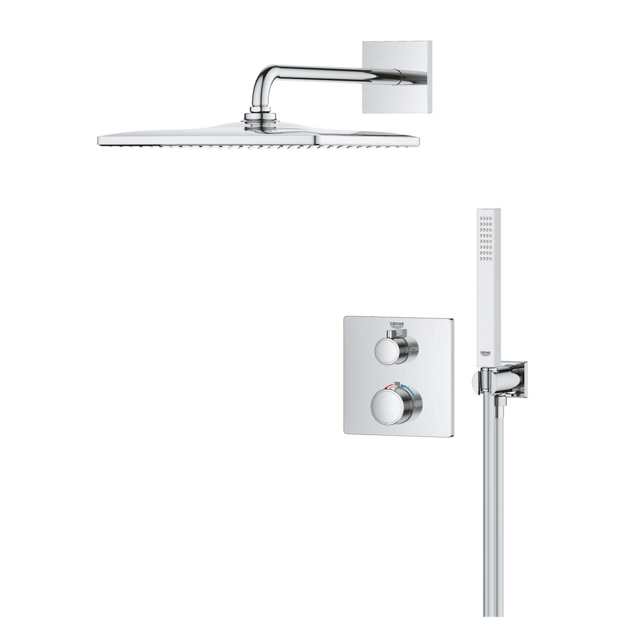 Вграден комплект Grohe Grohtherm - душ гарнитура Rainshower Mono 310 Cube с ръчен душ Euphoria, термостат и Rapido SmartBox, KERANOVA