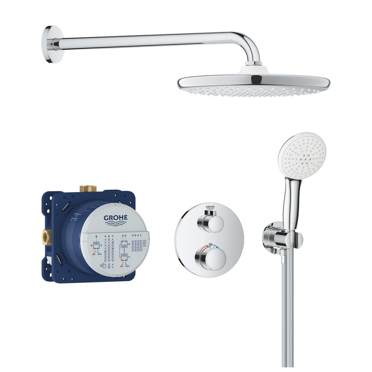 Alt Tag: Вграден комплект Grohe Grohtherm Tempesta 250 комплект за вграждане с душ пита Tempesta 250 и ръчен душ - KERANOVA