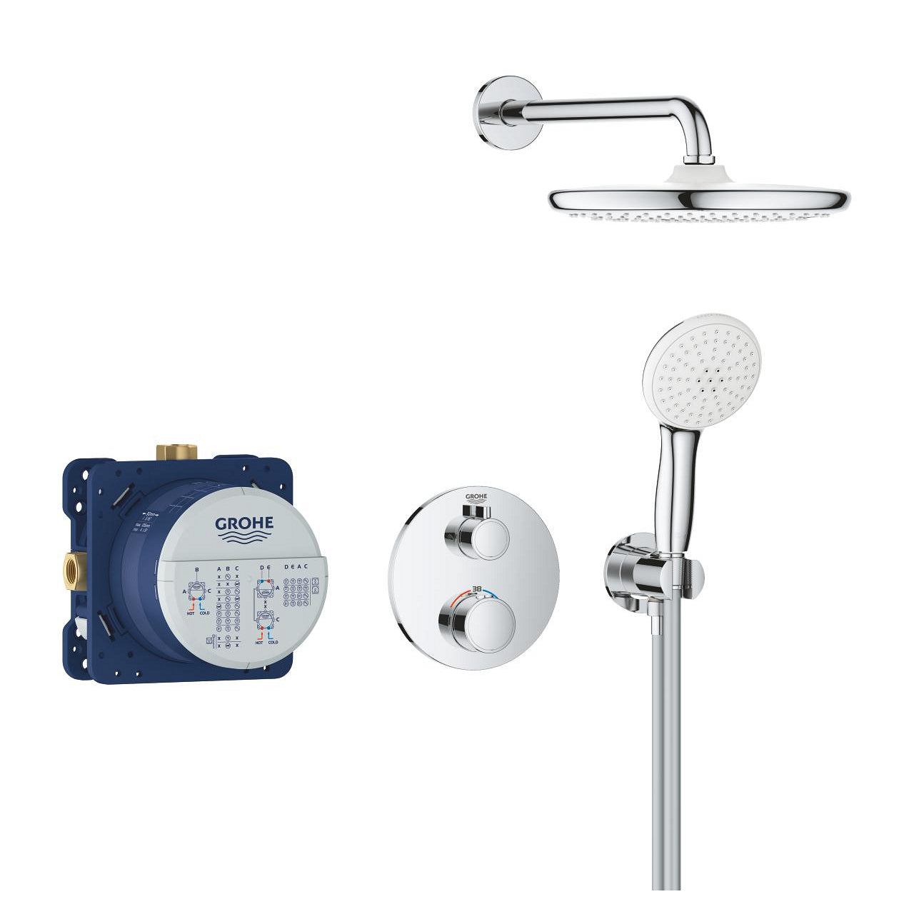 Вграден комплект Grohe Grohtherm Tempesta 250 комплект душ за вграждане с термостат, душ пита и ръчен душ – онлайн магазин KERANOVA