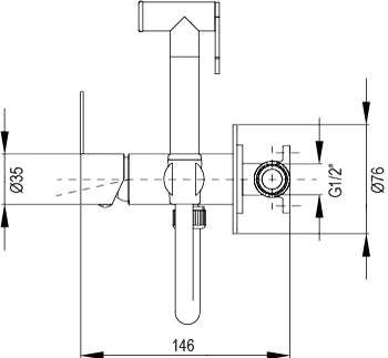 Смесител с хигиенен душ Ares - Aquagrif технически чертеж, мерки и монтаж за онлайн магазин KERANOVA